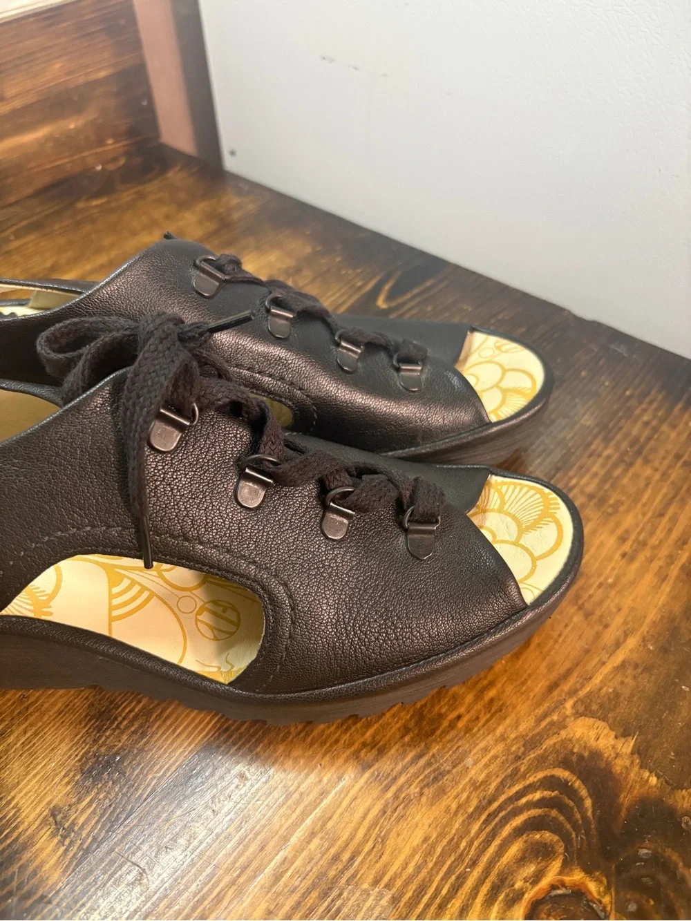 Fly London black Lace Up Open Toe Wedges Size 41 ( Size 10)